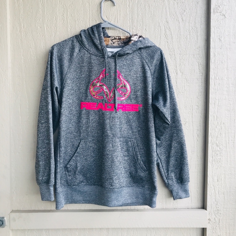 REALTREE Women's Gray And Camo Hooded Sweatshirt Size S